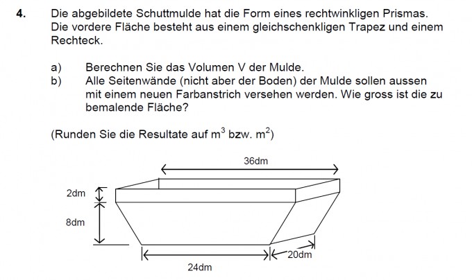 Mulde (Trapez) Volumen und Flächeinhalt berechnen ...