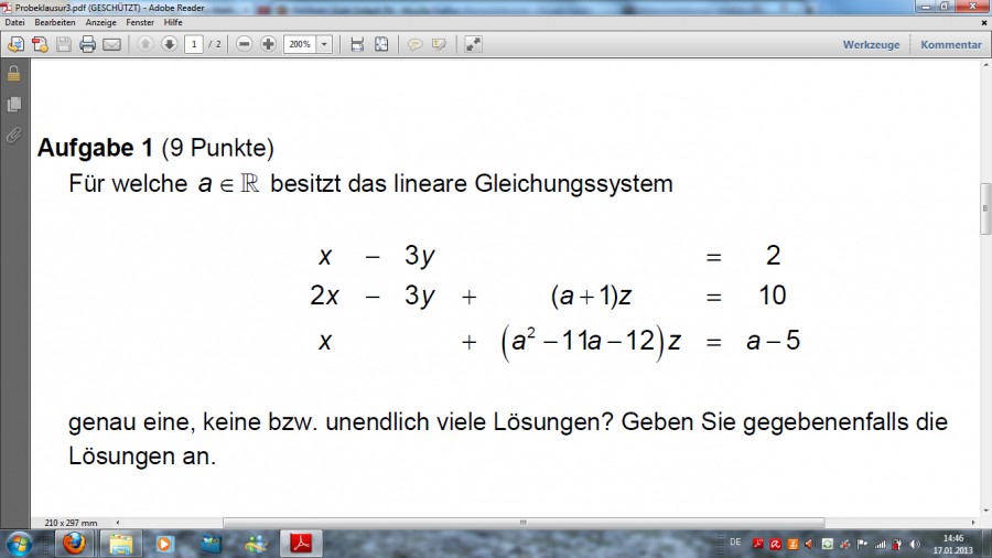 Parameter - Für welche a, besitzt das lineare ...