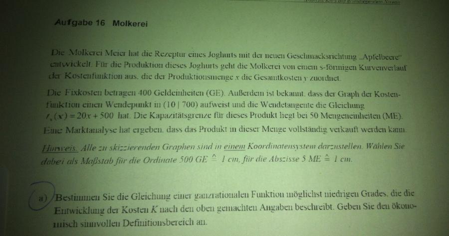 Molkerei: Bestimmen Sie die Gleichung einer ganzrationalen ...