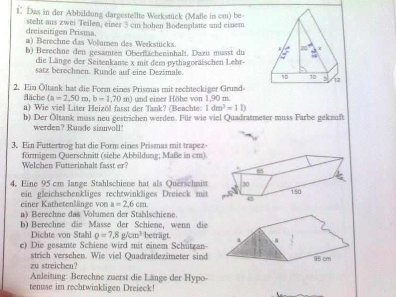 Prismen berechnen. Werkstück, Öltank, Futtertrog und ...