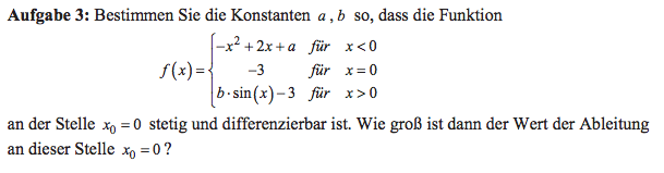Parameter a,b bestimmen, sodass Funktion stetig und diffbar ist. f(x