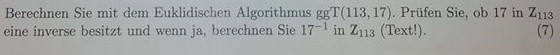 Euklidischer Algorithmus: Multiplikative Inverse von 17 in ...