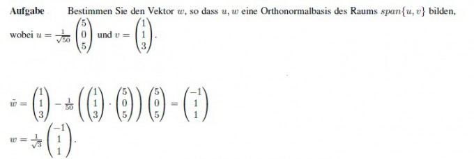 Vektor w so bestimmen, dass Vektoren u, w Orthonormalbasis ...