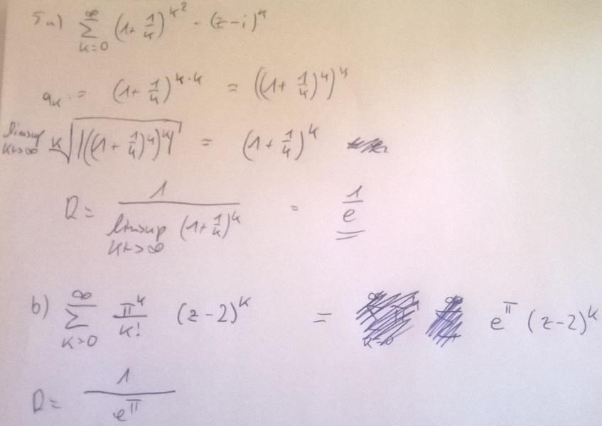 Konvergenzradius der Potenzreihen: ∑(1+1/k)^{k^2}(z-i)^k ...