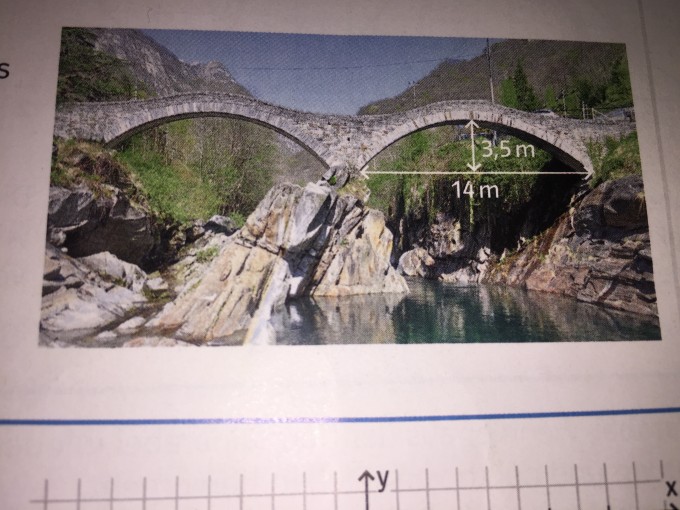 Bearbeitet: Schweizer Doppelbogenbrücke ,,Ponte dei Salti“ aus dem 17. Jahrhundert. Wie lautet die Parabelgleichung?