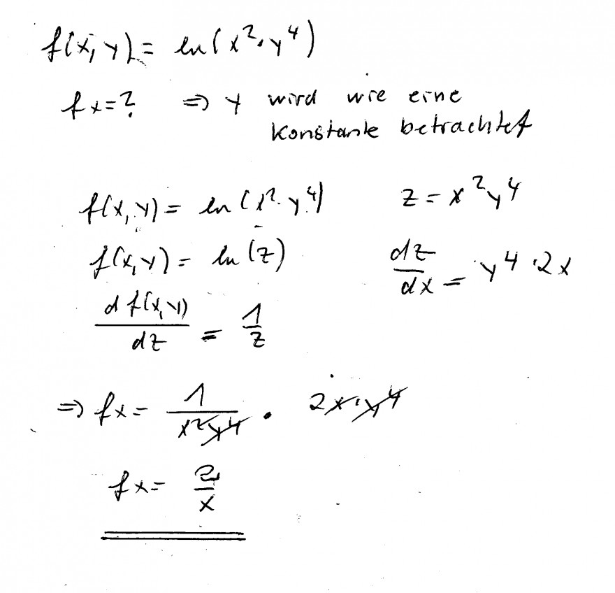 Partielle Ableitung von ln(x^2*y^4) | Mathelounge