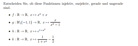 Entscheiden Sie, ob die Funktionen injektiv, surjektiv ...