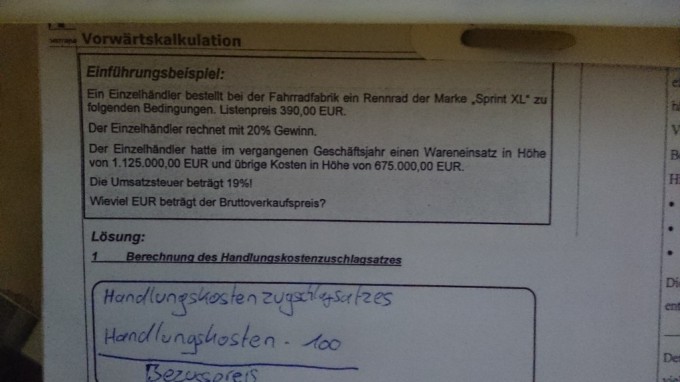 Vorwärtskalkulation Beispielaufgabe | Mathelounge
