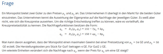 Wie Hoch Ist Die Kreuzpreiselastizitat Mathelounge