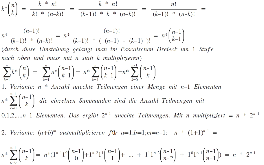 binomische Formel für (1+1)^{n-1}