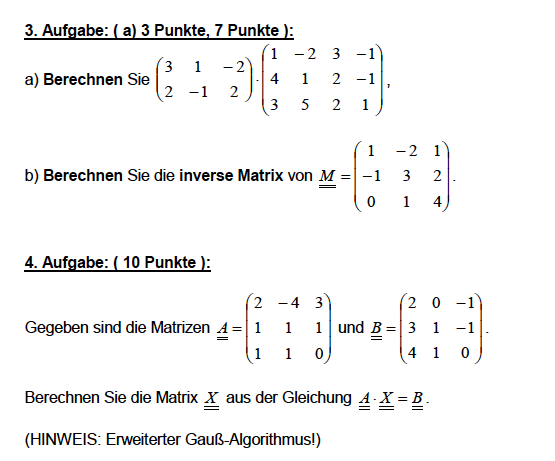 Matrix und Inverse Matrix berechnen. Ist Aufgabe 3a ...