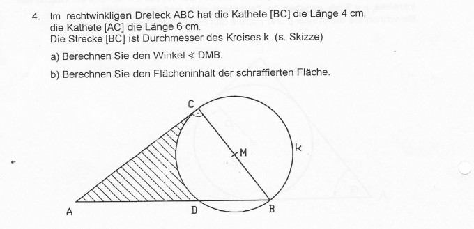 Rechtwinkliges Dreieck mit Kreis; Fläche und Winkel ...