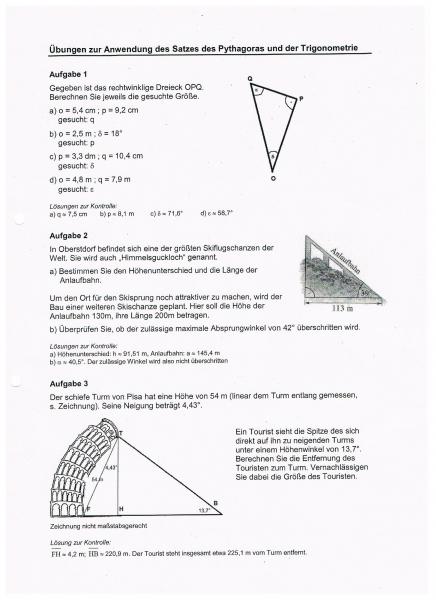 Anwendung Satz des Pythagoras