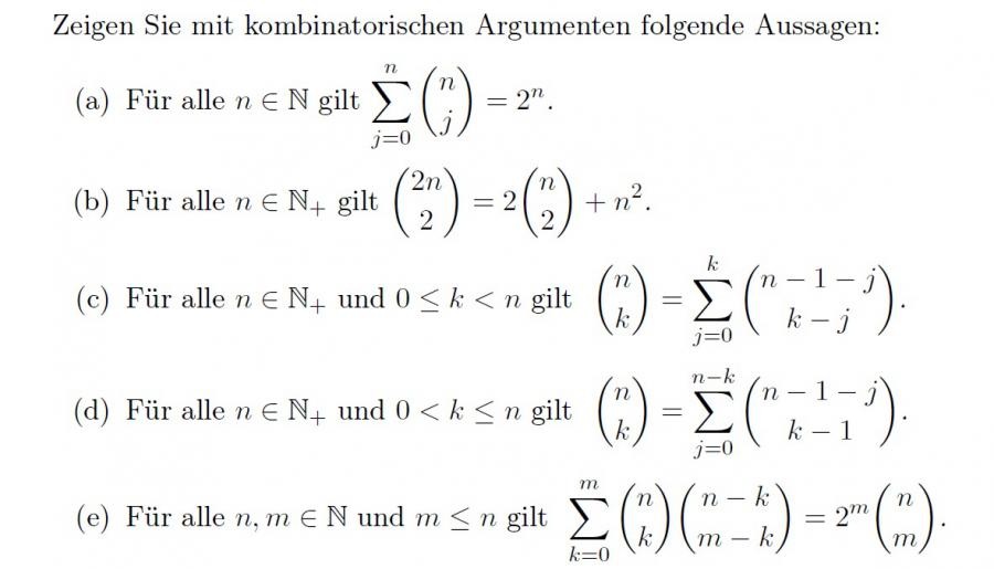 Zeige mit kombinatorischen Argumenten Aussagen zu Summen ...