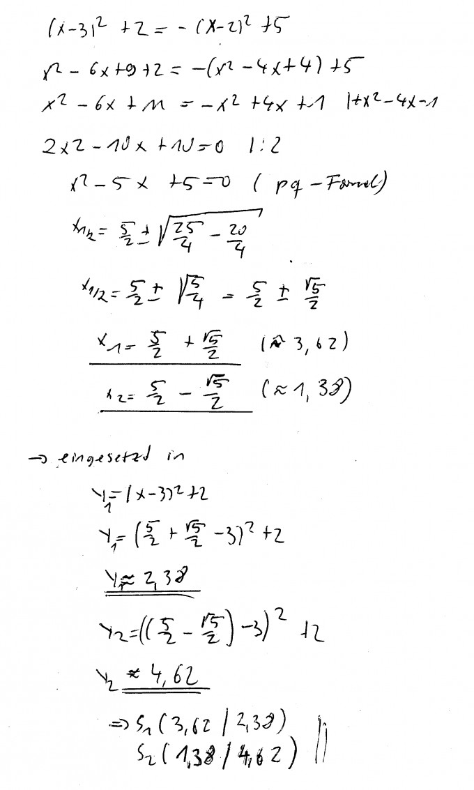 Schnittpunkte zweier Funktionen berechnen (quadratische ...