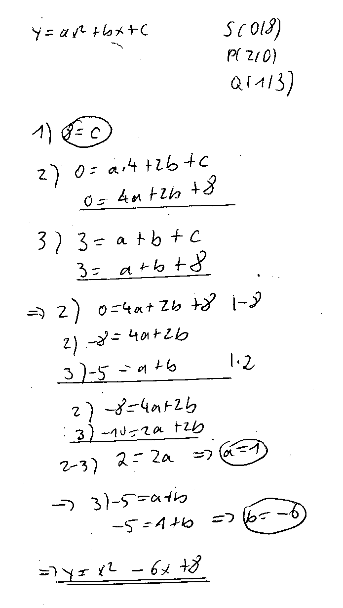 Eine ganzrationale Funktion 2.Grades geht durch die Punkte S(0/8) P(2/0