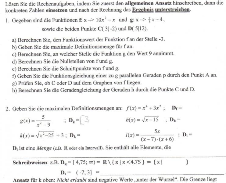 Diverse Aufgaben Zu Funktionen F X 10x 2 X G X 2 3 X 4 C 3 2 D 5 12 Mathelounge