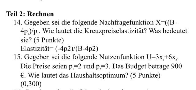 Berechnung Der Kreuzpreiselastizitat Kann Mir Jemand Bei Der Ersten Helfen Mathelounge