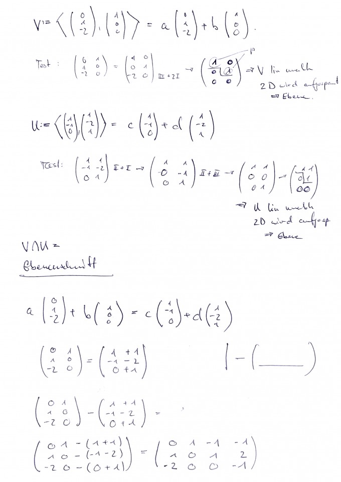 Lineare Algebra - Schnitt zweier Unterräume, basis gesucht ...