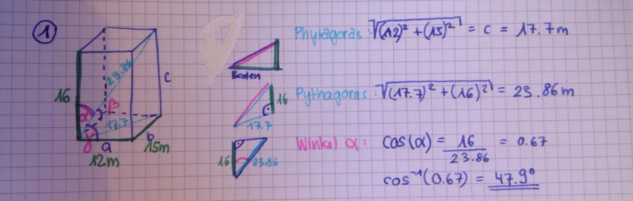 Quader: Winkel der Raumdiagonalen zu den Kanten und ...
