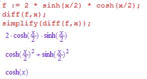 Ableitung Cosinushyperbolikus / Sinushyperbolikus f(x) = 2 sinh(x/2