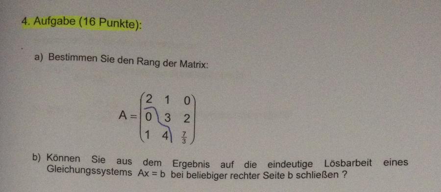Bestimme den Rang der Matrix und löse das lineare ...