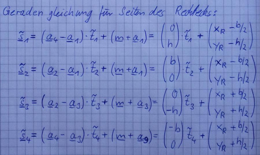 Geradengleichungen für die Seiten des Rechtecks