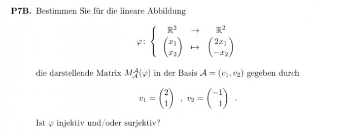 Darstellende Matrix der Abbildung bestimmen | Mathelounge