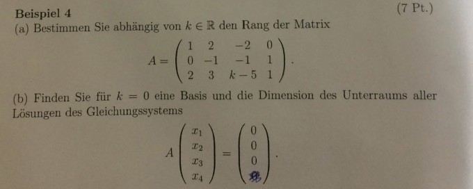 Bestimmen Sie abhängig on k Element aus R den Rang der ...