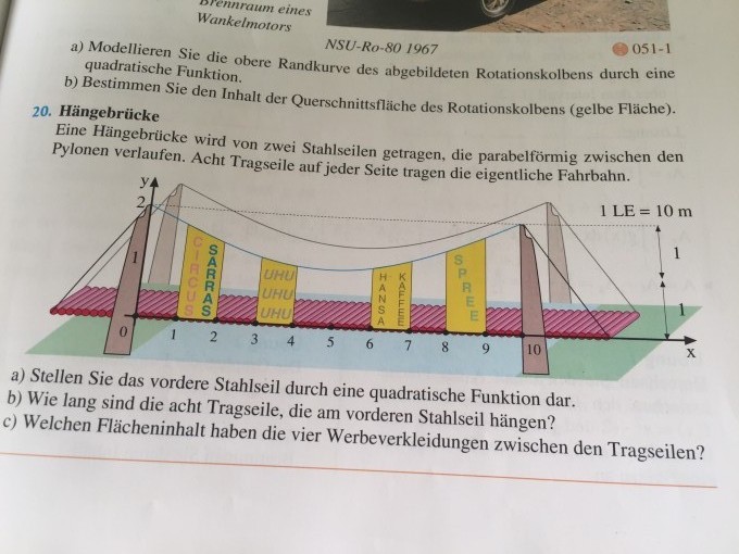 Hängebrücke als quadratische Funktion? Länge der Tragseile ...