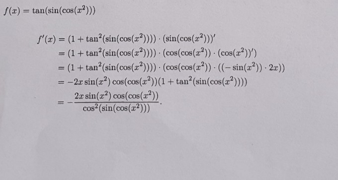 Ableitung von f(x)= tan(sin(cos(x^2))) | Mathelounge